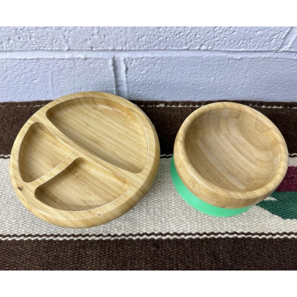 Avanchy Bamboo Starter Set Divided Plate Bowl Suction Baby Kids Child No Spoon